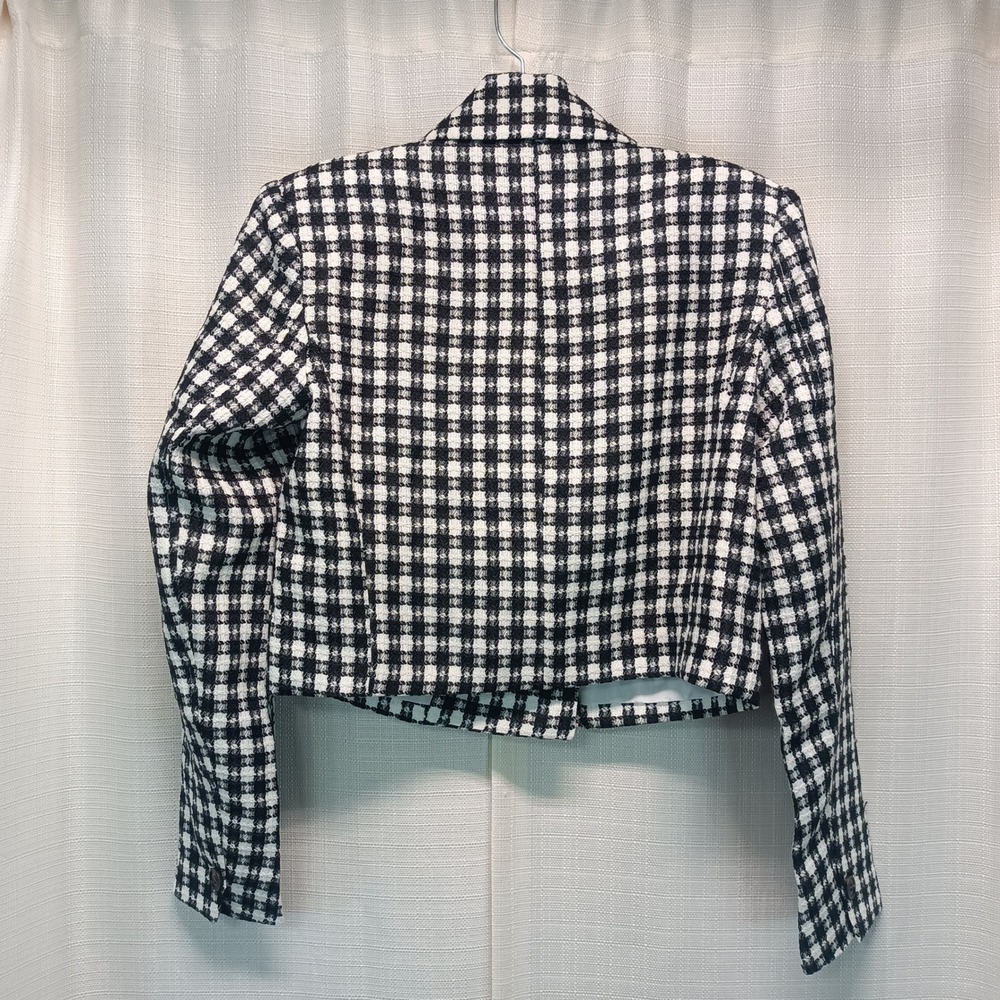 Mittoshop Plaid Tweed Blazer Shorts Set Black White Cropped Suit Womens S Office - Picture 7 of 12